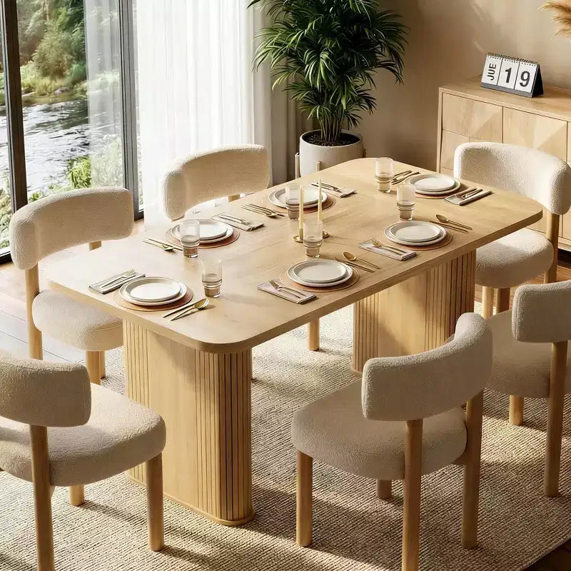 Mesa de comedor para 6-8 personas - Mesa de cocina moderna y larga de 62 con tablero grande y patas de pedestal resistentes, mesa de comedor rectangular