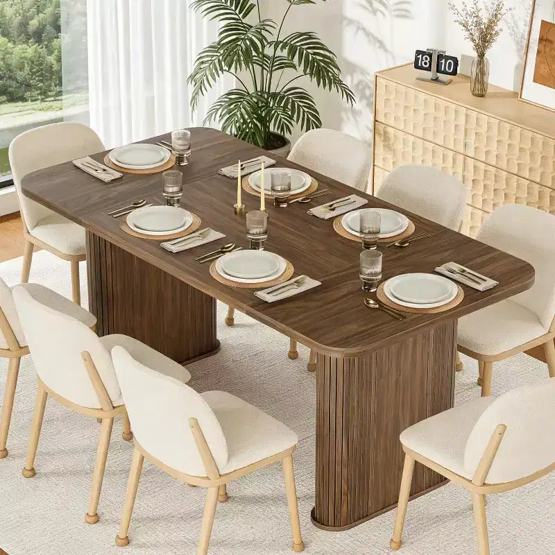 Mesa de comedor para 6-8 personas - Mesa de cocina moderna y larga de 62 con tablero grande y patas de pedestal resistentes, mesa de comedor rectangular
