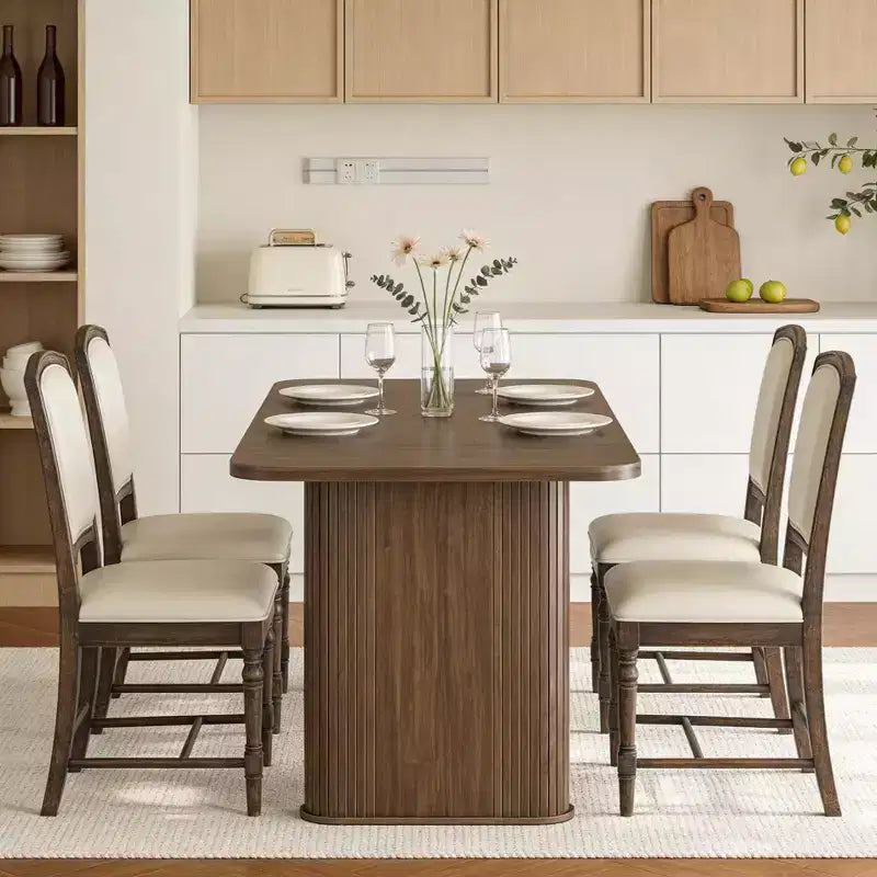 Mesa de comedor para 6-8 personas - Mesa de cocina moderna y larga de 62 con tablero grande y patas de pedestal resistentes, mesa de comedor rectangular