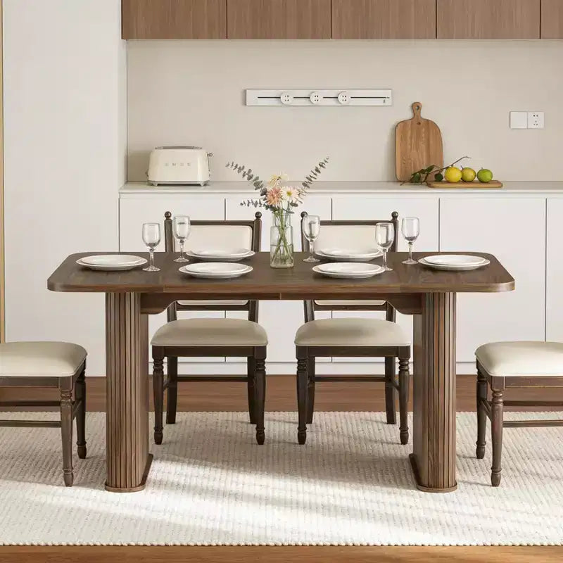 Mesa de comedor para 6-8 personas - Mesa de cocina moderna y larga de 62 con tablero grande y patas de pedestal resistentes, mesa de comedor rectangular