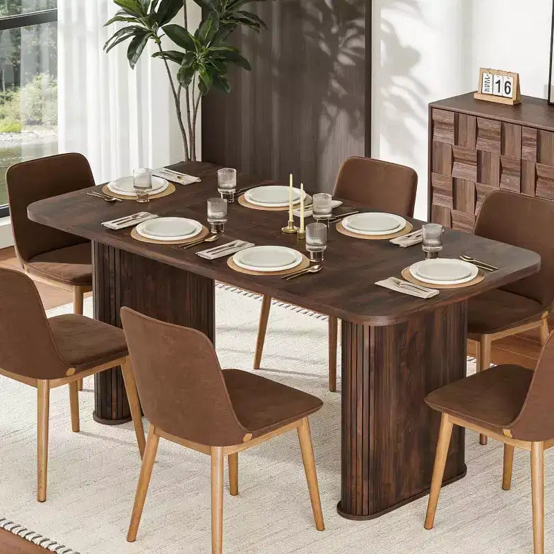 Mesa de comedor para 6-8 personas - Mesa de cocina moderna y larga de 62 con tablero grande y patas de pedestal resistentes, mesa de comedor rectangular