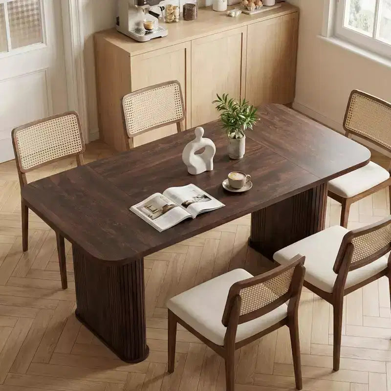 Table à manger pour 6 à 8 personnes - longue table de cuisine moderne de 62 avec grand plateau et pieds à piédestal robustes, table rectangulaire
