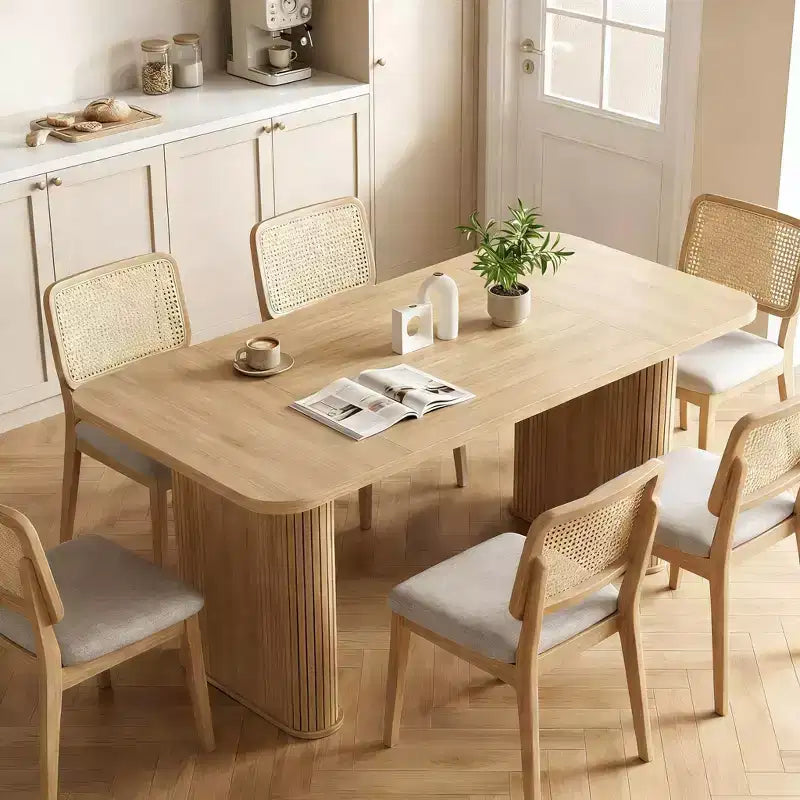 Table à manger pour 6 à 8 personnes - longue table de cuisine moderne de 62 avec grand plateau et pieds à piédestal robustes, table rectangulaire