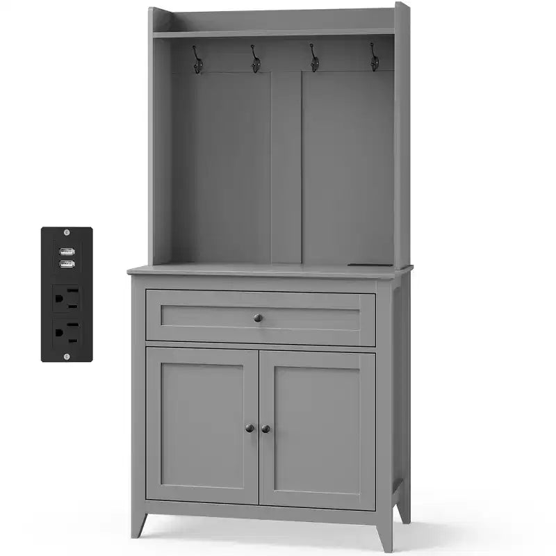 Despensa de 63'' con 4 ganchos, 1 cajón grande y estantes ajustables para sala de estar o comedor