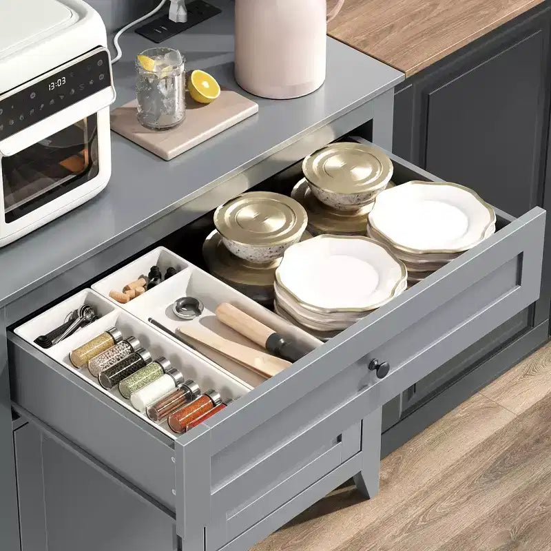 Despensa de 63'' con 4 ganchos, 1 cajón grande y estantes ajustables para sala de estar o comedor