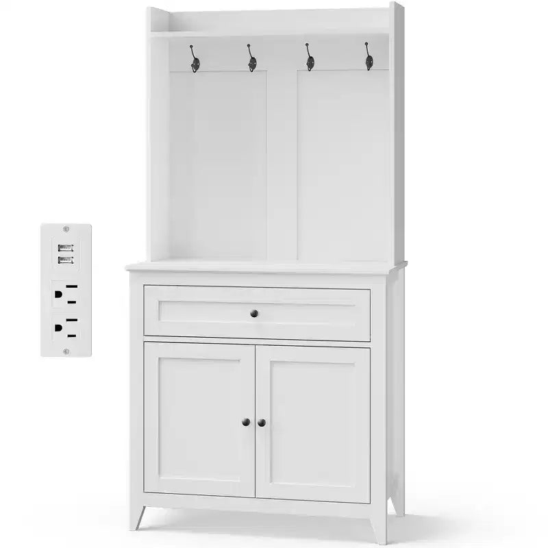 Despensa de 63'' con 4 ganchos, 1 cajón grande y estantes ajustables para sala de estar o comedor