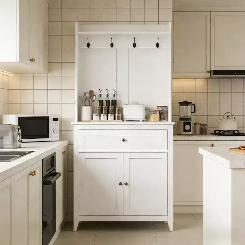 Garde-manger de 63'' avec 4 crochets, 1 grand tiroir et étagères réglables pour le salon ou la salle à manger