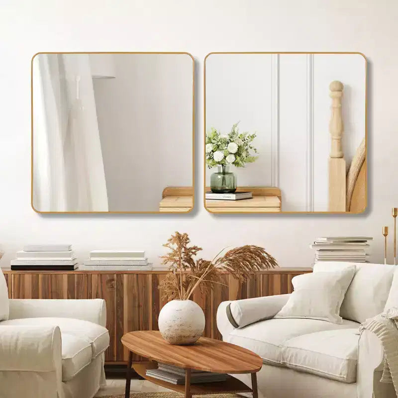 Quadratischer Badezimmerspiegel mit Metallrahmen zur Wandmontage