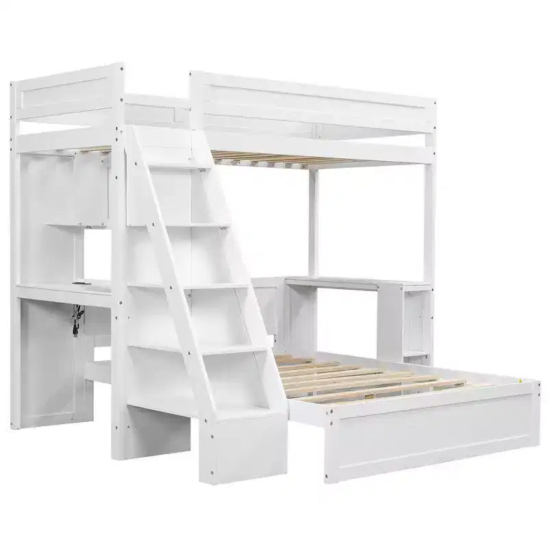 Cama XL sobre cama matrimonial con estructura, escritorio y USB
