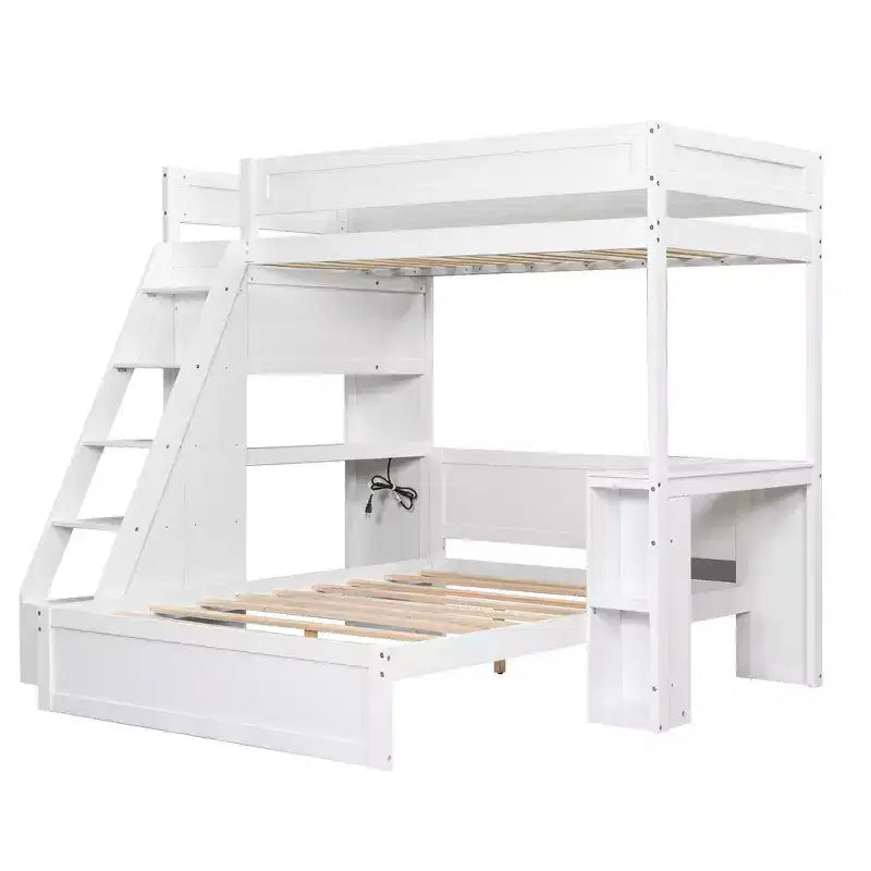 Cama XL sobre cama matrimonial con estructura, escritorio y USB