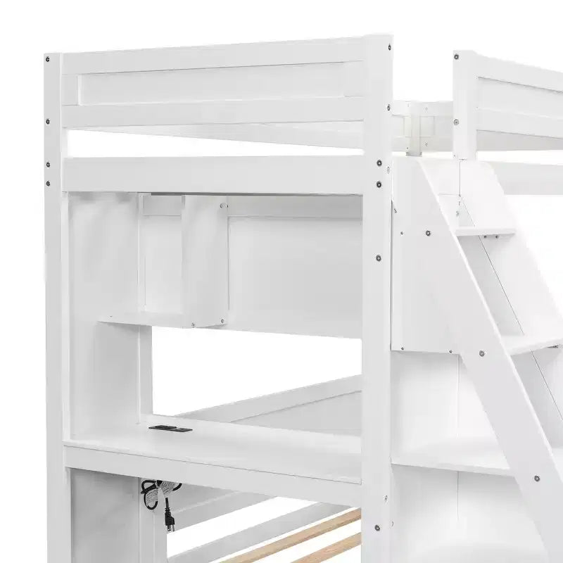 Cama XL sobre cama matrimonial con estructura, escritorio y USB