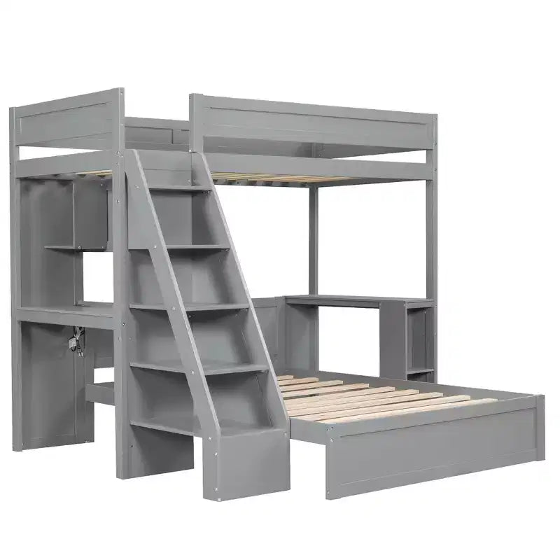 Lit XL superposé au-dessus d’un lit deux places et cadre de lit avec bureau et USB