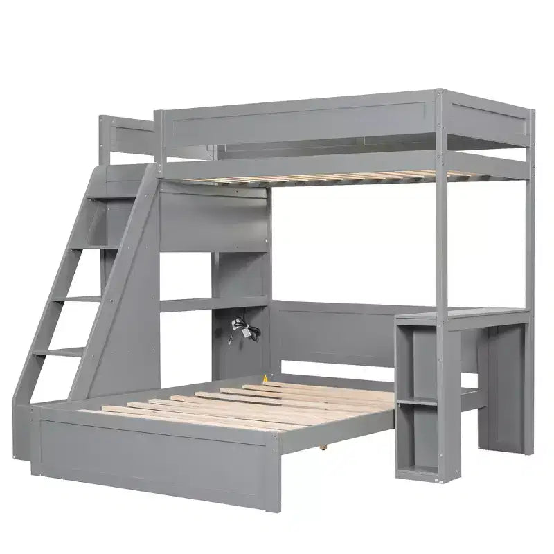 Lit XL superposé au-dessus d’un lit deux places et cadre de lit avec bureau et USB
