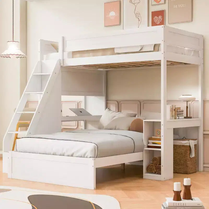 Lit XL superposé au-dessus d’un lit deux places et cadre de lit avec bureau et USB