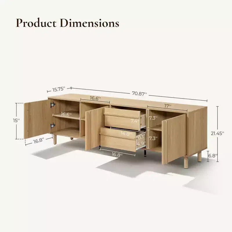 177,8 cm moderner TV-Ständer für Fernseher bis zu 75, Medienkonsole mit Schubladen, Eichenbraun
