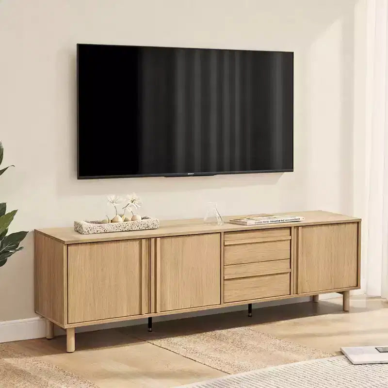 177,8 cm moderner TV-Ständer für Fernseher bis zu 75, Medienkonsole mit Schubladen, Eichenbraun
