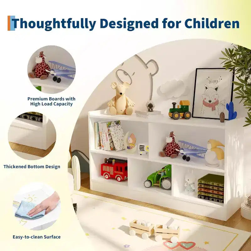 Organisateur de rangement pour jouets en bois, rangement scolaire à 5 compartiments pour livres et jouets, bibliothèque simple pour salle de jeux
