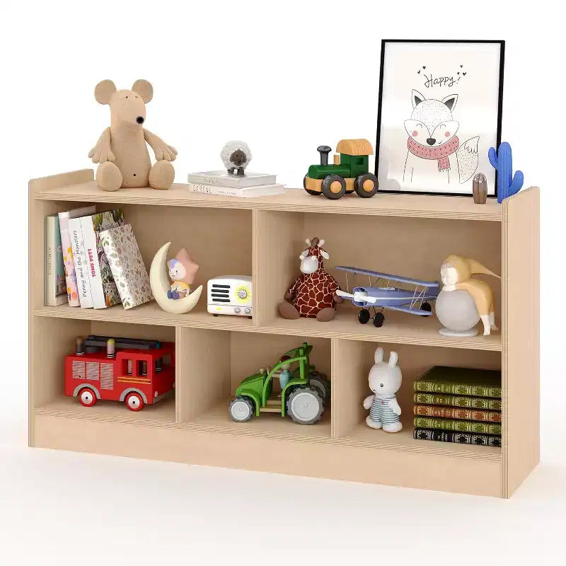 Organisateur de rangement pour jouets en bois, rangement scolaire à 5 compartiments pour livres et jouets, bibliothèque simple pour salle de jeux