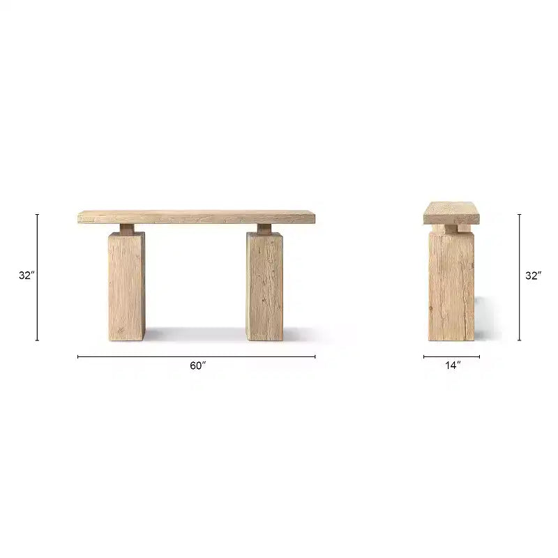 Console avec socle de 45 en orme massif recyclé