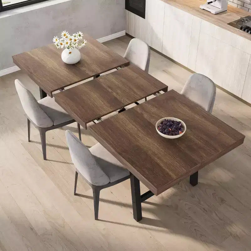 Ausziehbarer Esstisch, 63-83 Zoll, rechteckiger Esszimmertisch im Industrial-Stil für 6-8 Personen, erweiterbarer Küchentisch mit robustem Metallgestell