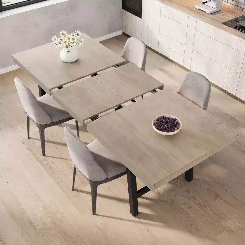 Ausziehbarer Esstisch, 63-83 Zoll, rechteckiger Esszimmertisch im Industrial-Stil für 6-8 Personen, erweiterbarer Küchentisch mit robustem Metallgestell