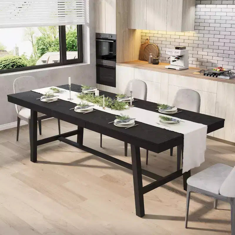 Table à manger extensible de 63-83, table rectangulaire industrielle pour 6 à 8 personnes, table de cuisine extensible avec piètement en métal robuste