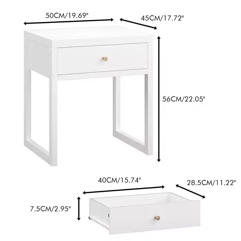 Minimalistischer Nachttisch mit Schublade, rund/zylinderförmig