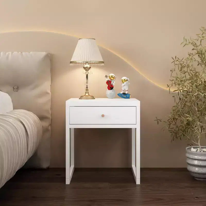 Mesita de noche minimalista con cajón de almacenamiento, redonda/cilíndrica