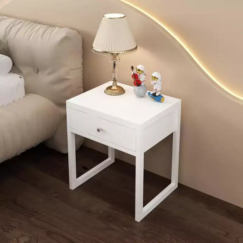 Mesita de noche minimalista con cajón de almacenamiento, redonda/cilíndrica