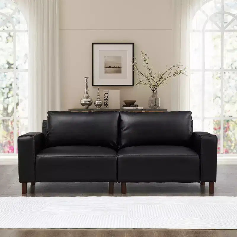 Causeuse moderne de style milieu du siècle de 78.5, rembourrée en similicuir