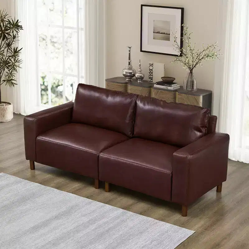 Causeuse moderne de style milieu du siècle de 78.5, rembourrée en similicuir