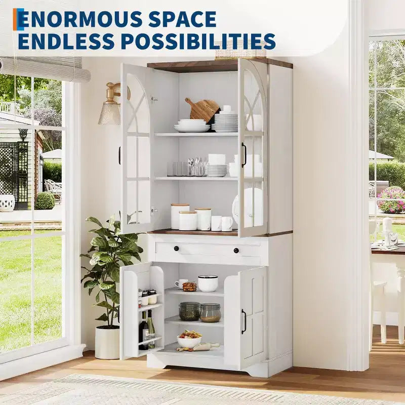 Alacena estilo granja, gabinete de cocina independiente con estantes ajustables, organizador multifuncional para cocina, comedor y sala