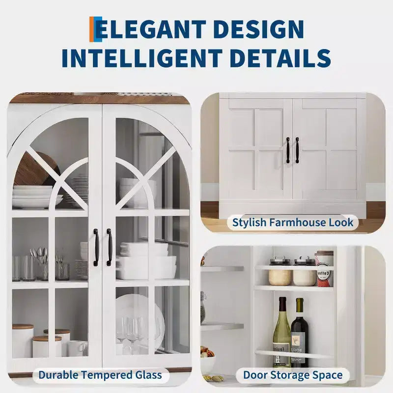 Alacena estilo granja, gabinete de cocina independiente con estantes ajustables, organizador multifuncional para cocina, comedor y sala