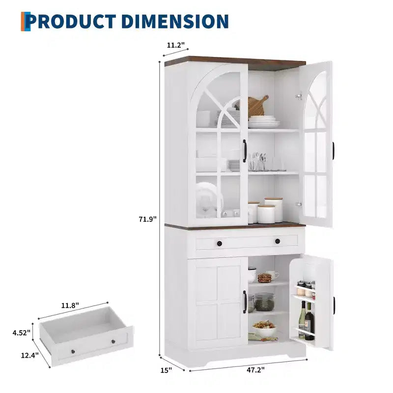 Alacena estilo granja, gabinete de cocina independiente con estantes ajustables, organizador multifuncional para cocina, comedor y sala