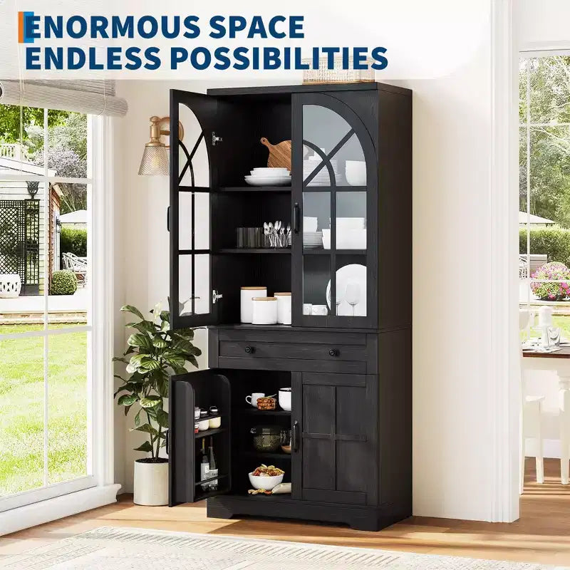 Alacena estilo granja, gabinete de cocina independiente con estantes ajustables, organizador multifuncional para cocina, comedor y sala