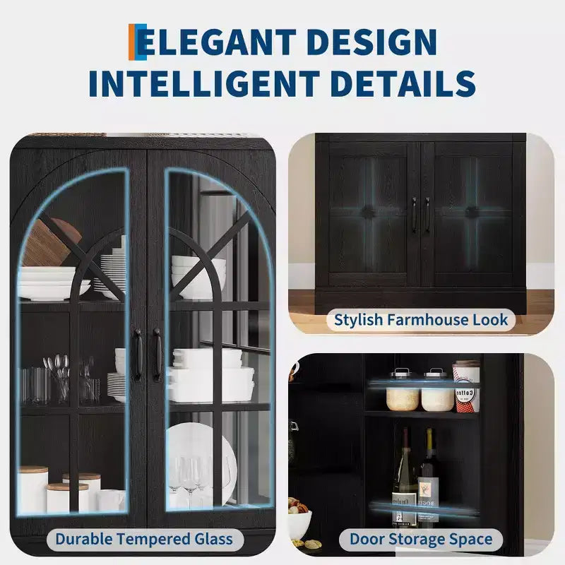 Alacena estilo granja, gabinete de cocina independiente con estantes ajustables, organizador multifuncional para cocina, comedor y sala