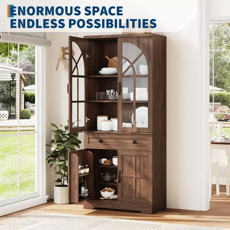 Alacena estilo granja, gabinete de cocina independiente con estantes ajustables, organizador multifuncional para cocina, comedor y sala