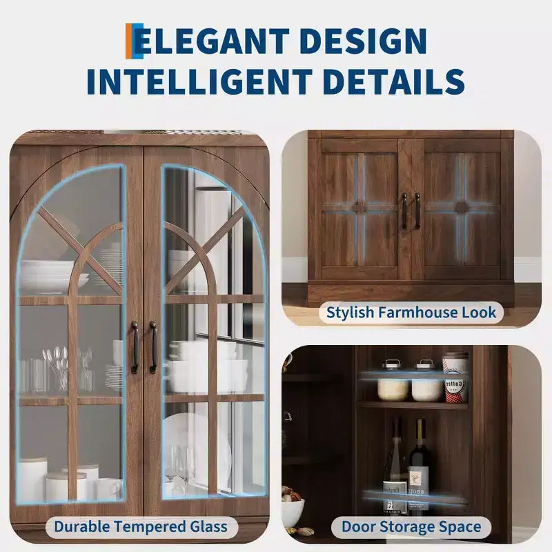 Alacena estilo granja, gabinete de cocina independiente con estantes ajustables, organizador multifuncional para cocina, comedor y sala