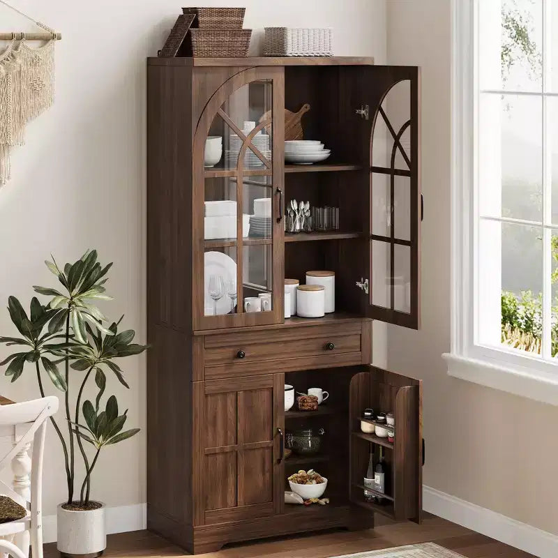 Armoire de rangement de style maison de campagne, armoire de cuisine autoportante, étagères réglables, organisateur multifonctionnel pour cuisine, salle à manger et salon