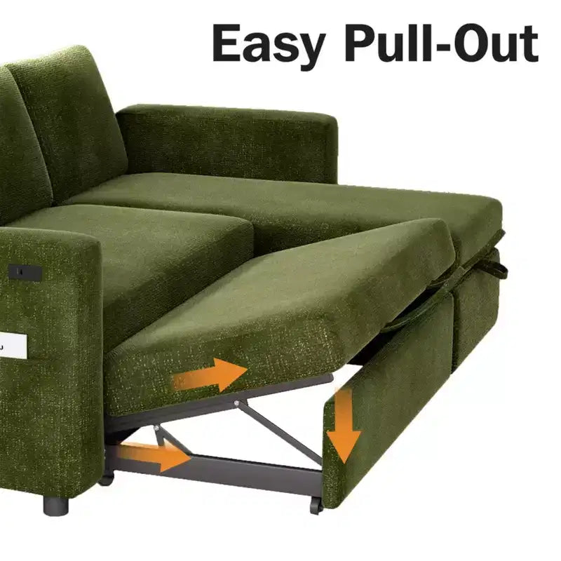Sofá cama extraíble 2 en 1 con chaise longue con almacenamiento, sofá seccional de chenilla en C con puertos USB para sala de estar