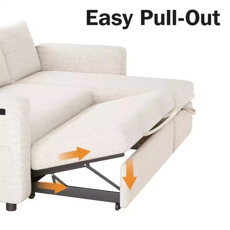 Sofá cama extraíble 2 en 1 con chaise longue con almacenamiento, sofá seccional de chenilla en C con puertos USB para sala de estar