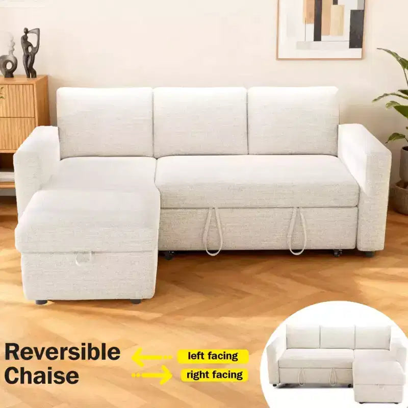 Sofá cama extraíble 2 en 1 con chaise longue con almacenamiento, sofá seccional de chenilla en C con puertos USB para sala de estar
