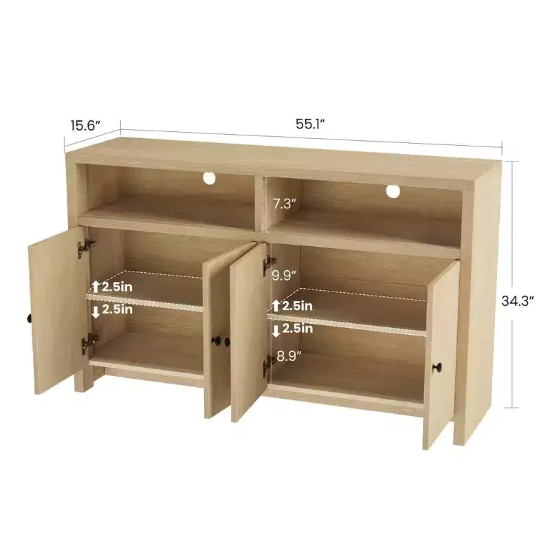 55 Landhaus-Buffetschrank - 4-türiger Kaffeeschrank aus Holz mit verstellbaren Ablagen für Küche, Ess- und Wohnzimmer