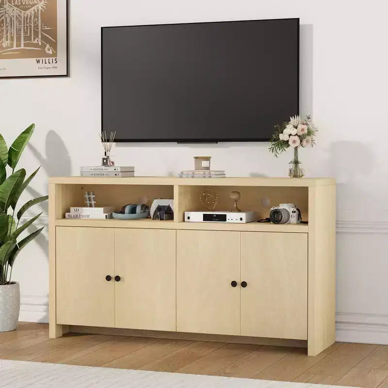 55 Landhaus-Buffetschrank - 4-türiger Kaffeeschrank aus Holz mit verstellbaren Ablagen für Küche, Ess- und Wohnzimmer