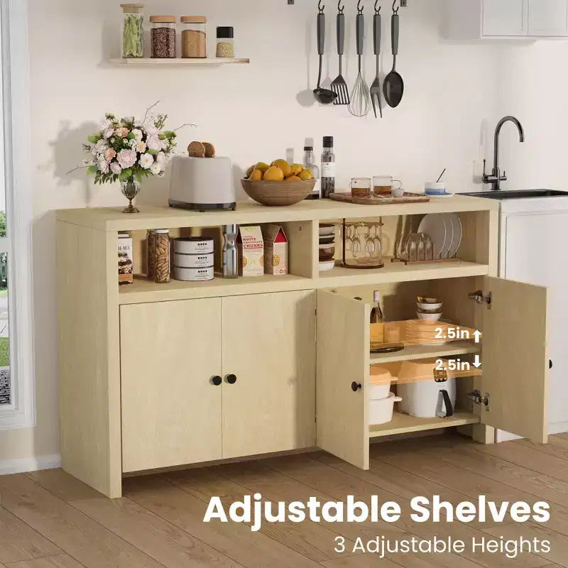 55 Landhaus-Buffetschrank - 4-türiger Kaffeeschrank aus Holz mit verstellbaren Ablagen für Küche, Ess- und Wohnzimmer
