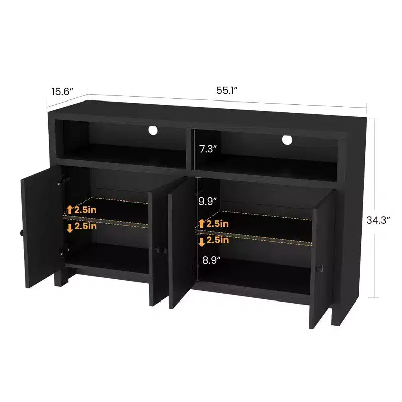 Buffet de style maison de campagne de 55 - Meuble-bar à café en bois avec 4 portes et étagères réglables pour le rangement dans la cuisine, la salle à manger et le salon