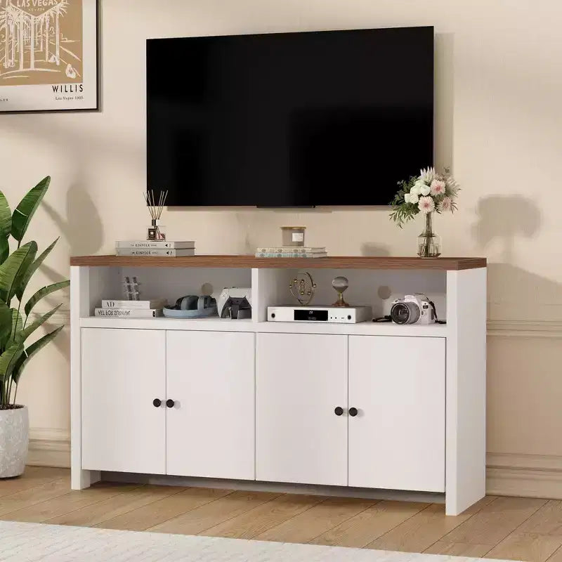 55 Landhaus-Buffetschrank - 4-türiger Kaffeeschrank aus Holz mit verstellbaren Ablagen für Küche, Ess- und Wohnzimmer