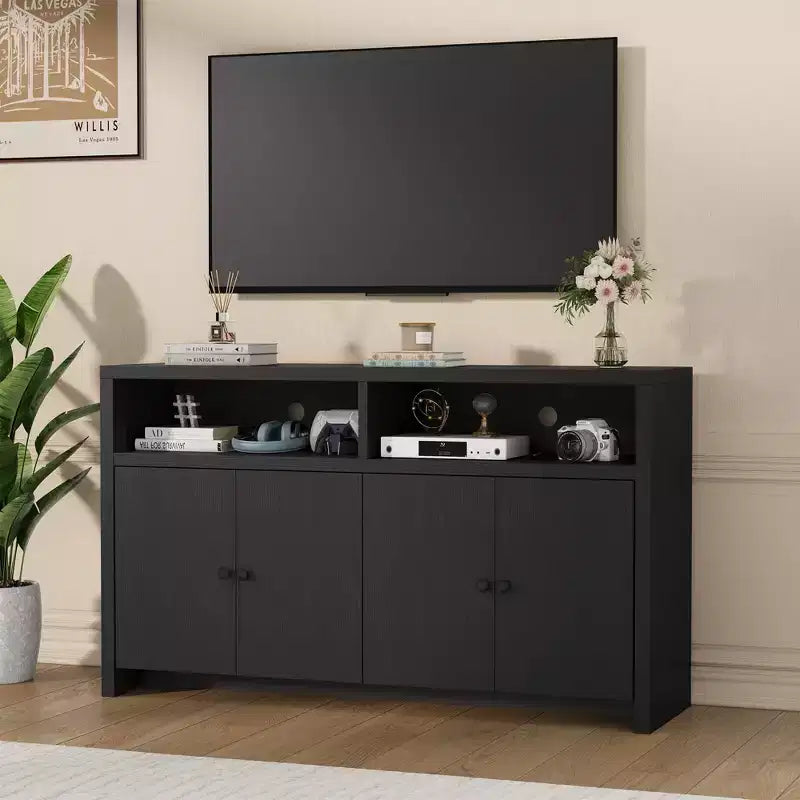 Buffet de style maison de campagne de 55 - Meuble-bar à café en bois avec 4 portes et étagères réglables pour le rangement dans la cuisine, la salle à manger et le salon