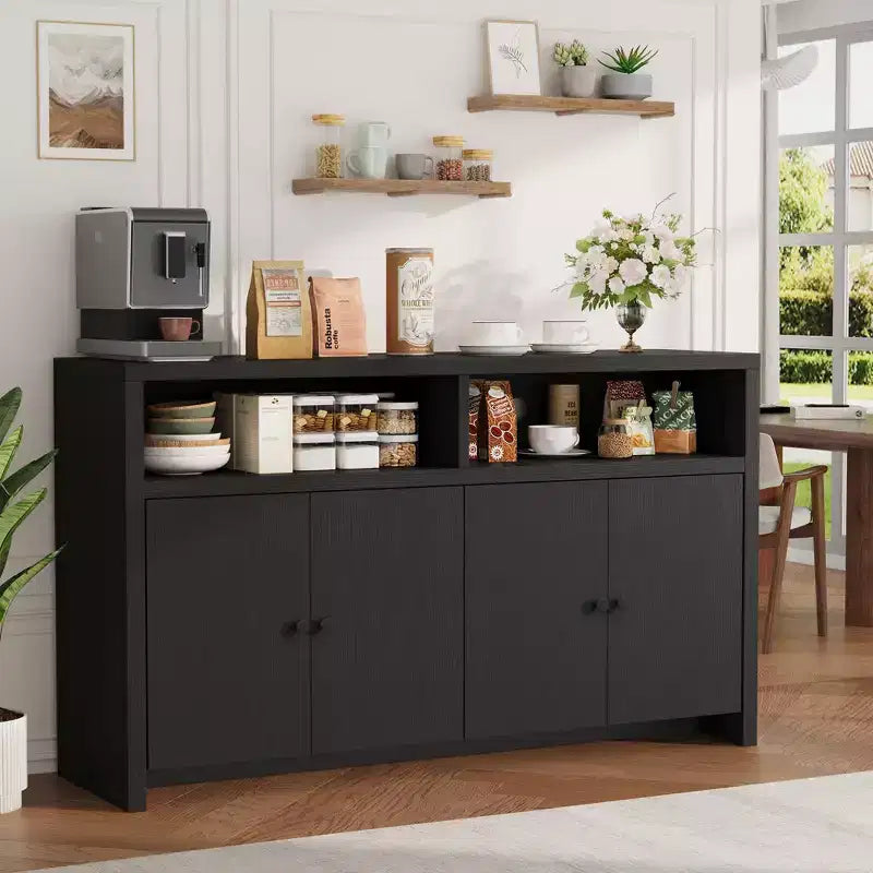 Buffet de style maison de campagne de 55 - Meuble-bar à café en bois avec 4 portes et étagères réglables pour le rangement dans la cuisine, la salle à manger et le salon