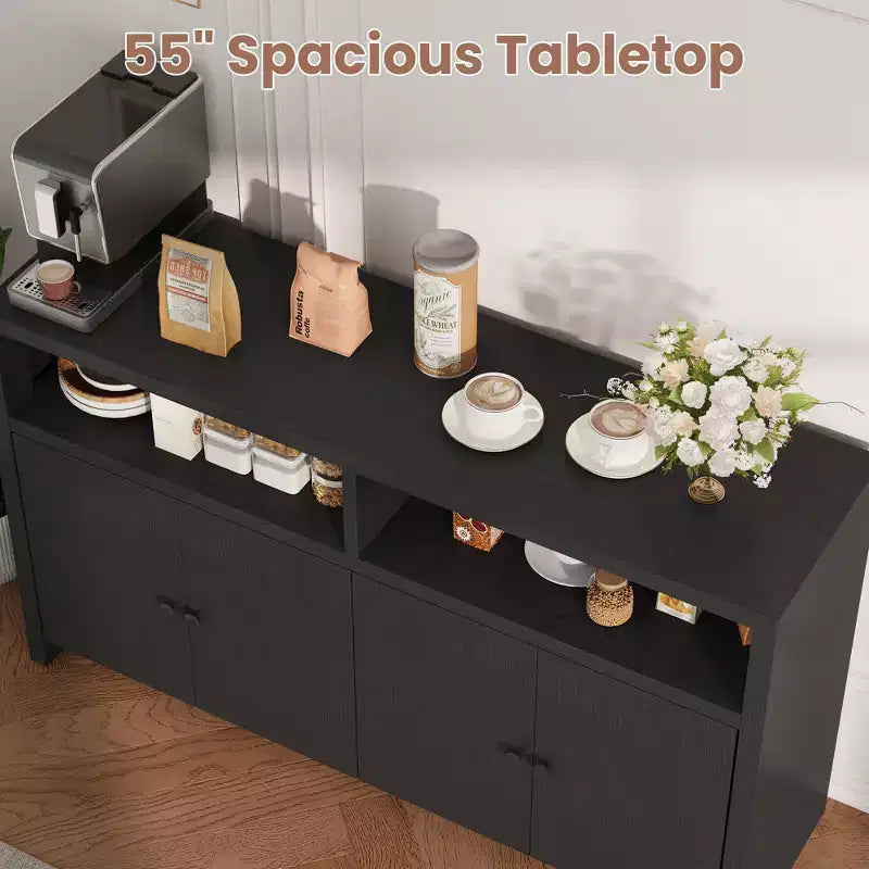 55 Landhaus-Buffetschrank - 4-türiger Kaffeeschrank aus Holz mit verstellbaren Ablagen für Küche, Ess- und Wohnzimmer